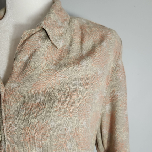 90s Classic Button Down Soft Abstract Leaves Print Fall Design Sea Shell Buttons - Picture 4 of 7